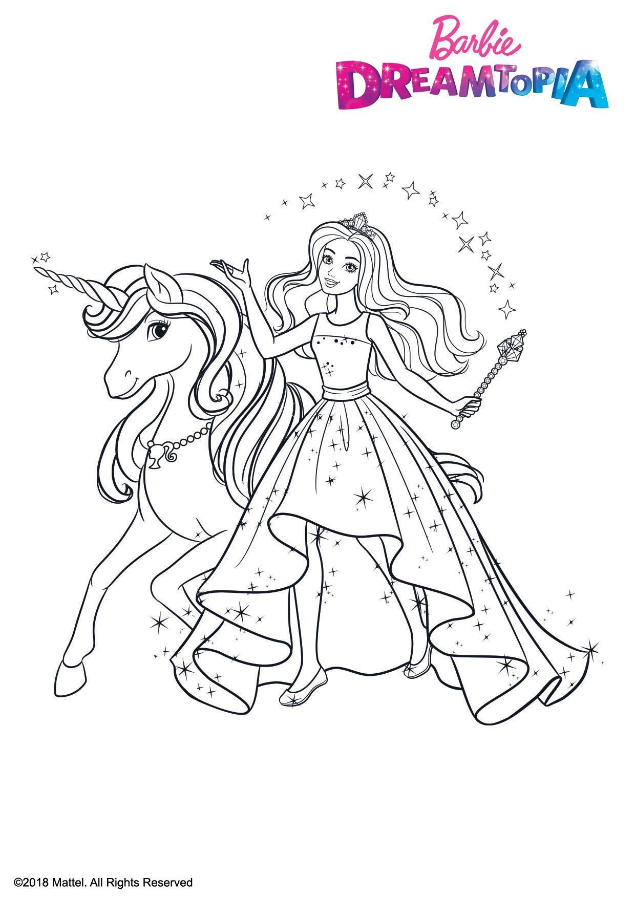 Coloriage Barbie et la Licorne Ailée Magique - Barbie à imprimer